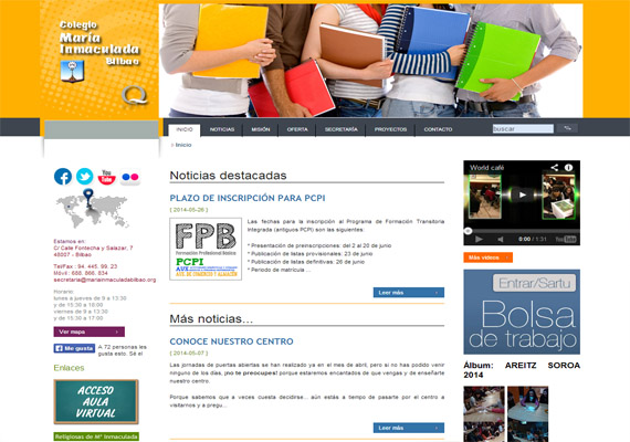 Diseño y desarrollo integro del website; junto con el sistema interno de gestión de alumnos (notas, avisos, calendario, etc.)