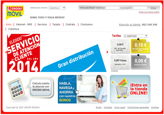Desarrollo y maquetación de todas las secciones del web site de Eroski Moviles en su versión de lanzamiento (año 2007).